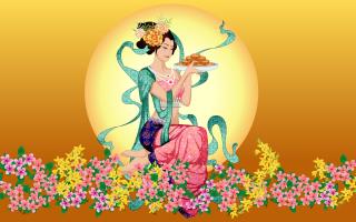 手绘中秋节嫦娥桌面壁纸_中秋卡通桌面壁纸
